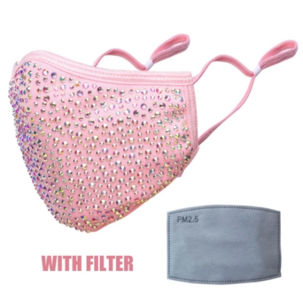 Pink Swarovski bling crystal face mask with filter